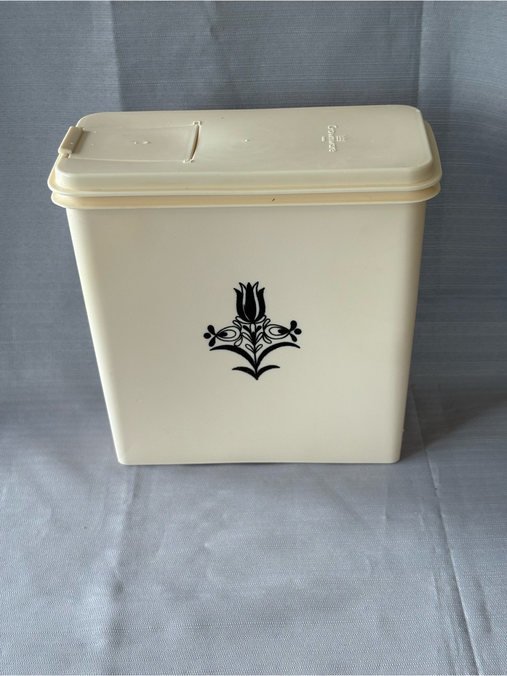Vintage Crownware Cream Kitchen Storage Canister with Black Floral Motif